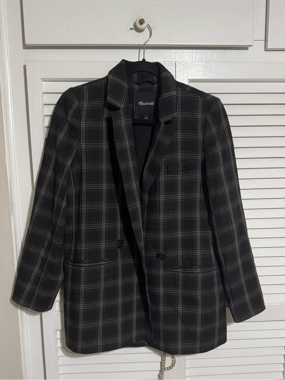 Madewell Black Plaid Double-Breasted Blazer